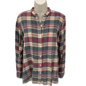 Chaps Womens Red Blue Beige Long Sleeve Plaid Flannel Button-Down Shirt L/G